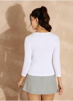 SASSAFRAS Ribbed Notch Neck Long Sleeve Top by Styli  - Image 3