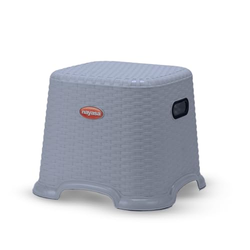 Nayasa Cane Stool-Small | Durable Plastic Stool | Ideal for Office Use, Kitchen and Bathroom Use, Shops and, Hospital Use, Plastic Stool for Home Use | Grey - Image 1