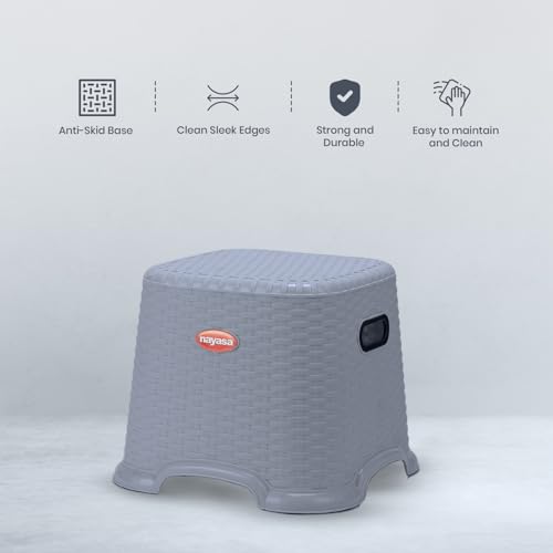 Nayasa Cane Stool-Small | Durable Plastic Stool | Ideal for Office Use, Kitchen and Bathroom Use, Shops and, Hospital Use, Plastic Stool for Home Use | Grey - Image 5