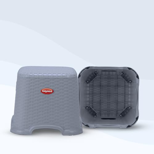 Nayasa Cane Stool-Small | Durable Plastic Stool | Ideal for Office Use, Kitchen and Bathroom Use, Shops and, Hospital Use, Plastic Stool for Home Use | Grey - Image 2