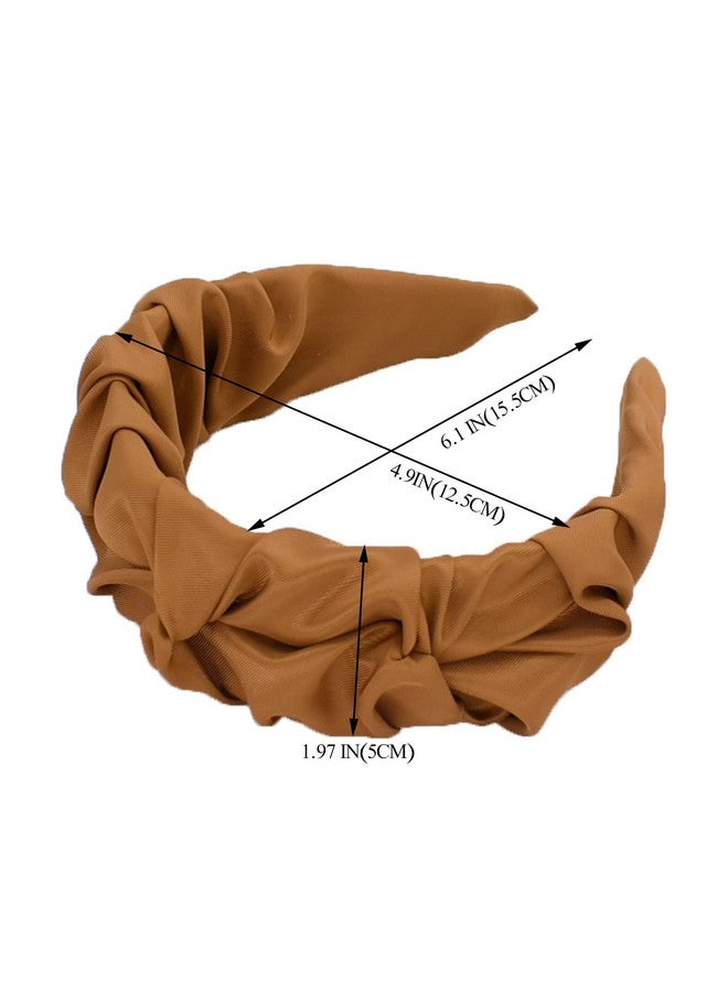 BEGOOD Egood Knot Headband For Women Black Designer Headband Ruffled Womens Fashion Headbands Brown Ruched Top Knot Headband Hair Accessories For Girls 2Pcs - Image 5