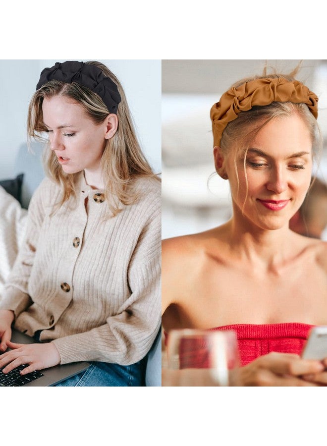 BEGOOD Egood Knot Headband For Women Black Designer Headband Ruffled Womens Fashion Headbands Brown Ruched Top Knot Headband Hair Accessories For Girls 2Pcs - Image 3