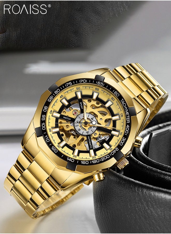 roaiss - Men's Watch, Mechanical Skeleton Stainless Steel Waterproof Automatic Winding Men  Wristwatch, Luxury X Dial Steampunk Watches as Gift for Men - Image 1