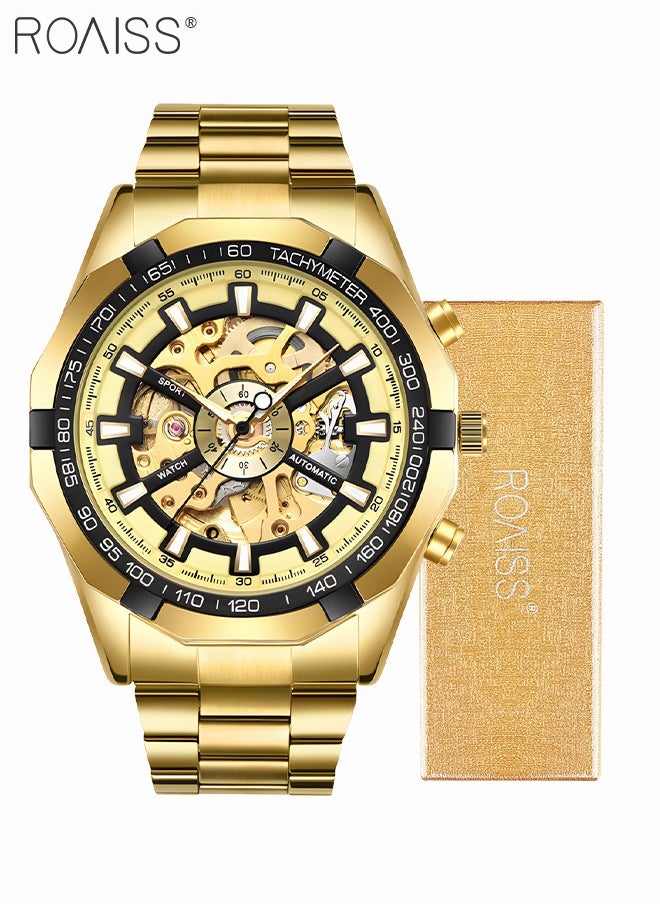 roaiss - Men's Watch, Mechanical Skeleton Stainless Steel Waterproof Automatic Winding Men  Wristwatch, Luxury X Dial Steampunk Watches as Gift for Men - Image 1