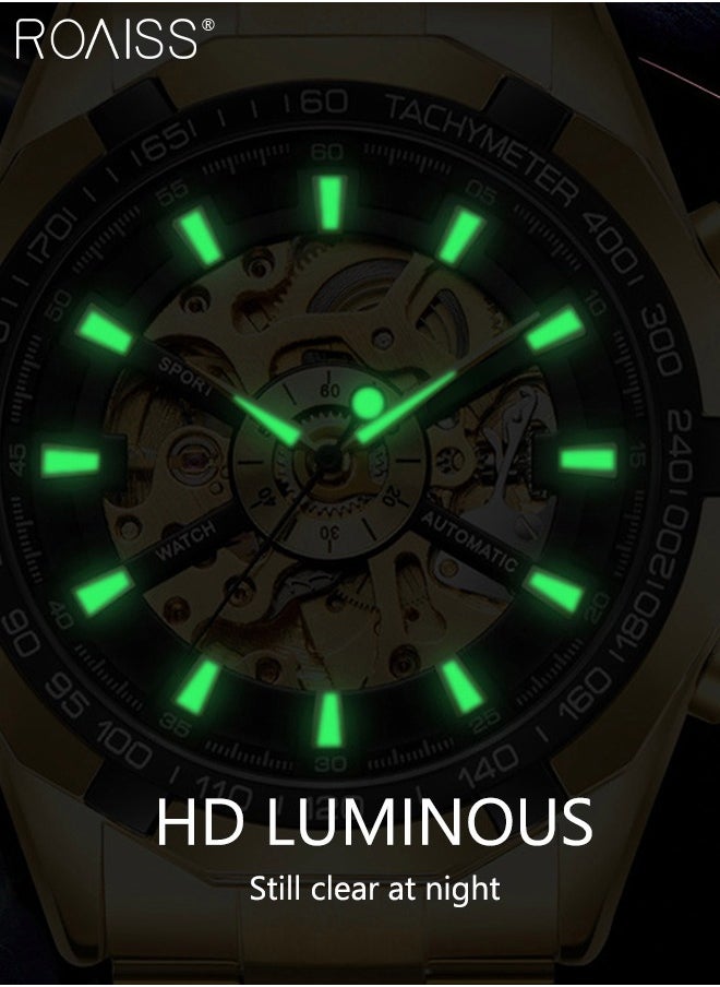 roaiss - Men's Watch, Mechanical Skeleton Stainless Steel Waterproof Automatic Winding Men  Wristwatch, Luxury X Dial Steampunk Watches as Gift for Men - Image 1
