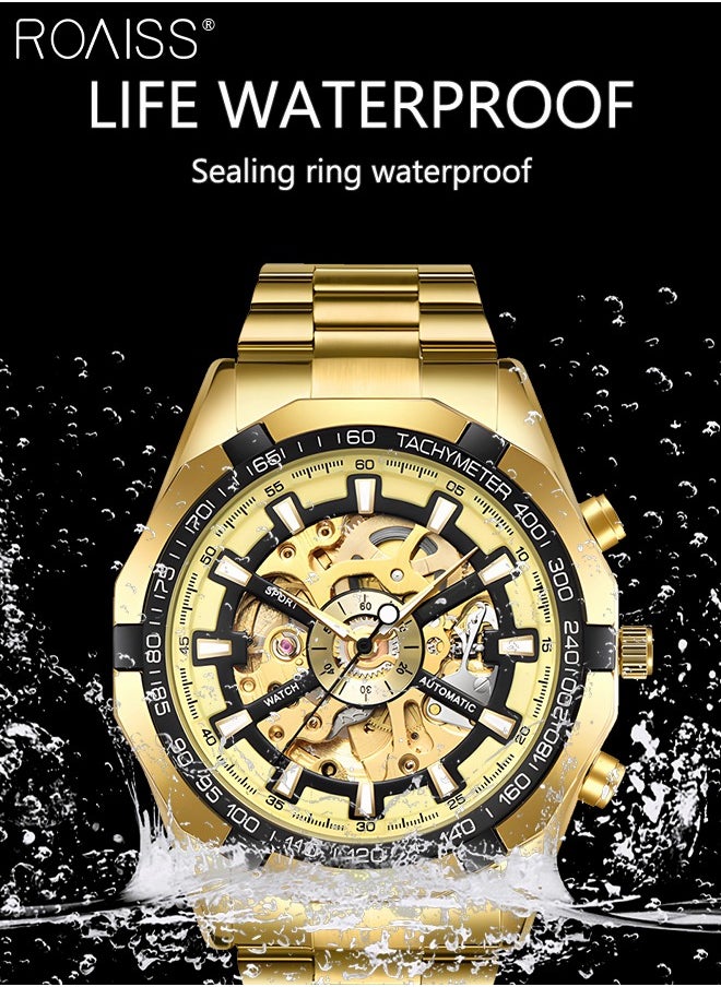 roaiss - Men's Watch, Mechanical Skeleton Stainless Steel Waterproof Automatic Winding Men  Wristwatch, Luxury X Dial Steampunk Watches as Gift for Men - Image 1