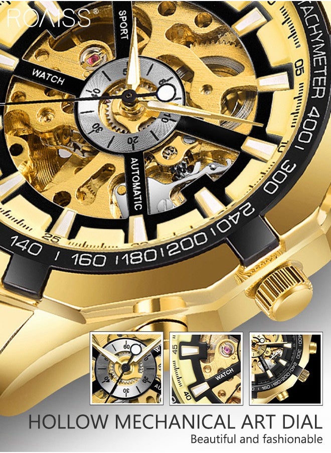roaiss - Men's Watch, Mechanical Skeleton Stainless Steel Waterproof Automatic Winding Men  Wristwatch, Luxury X Dial Steampunk Watches as Gift for Men - Image 1