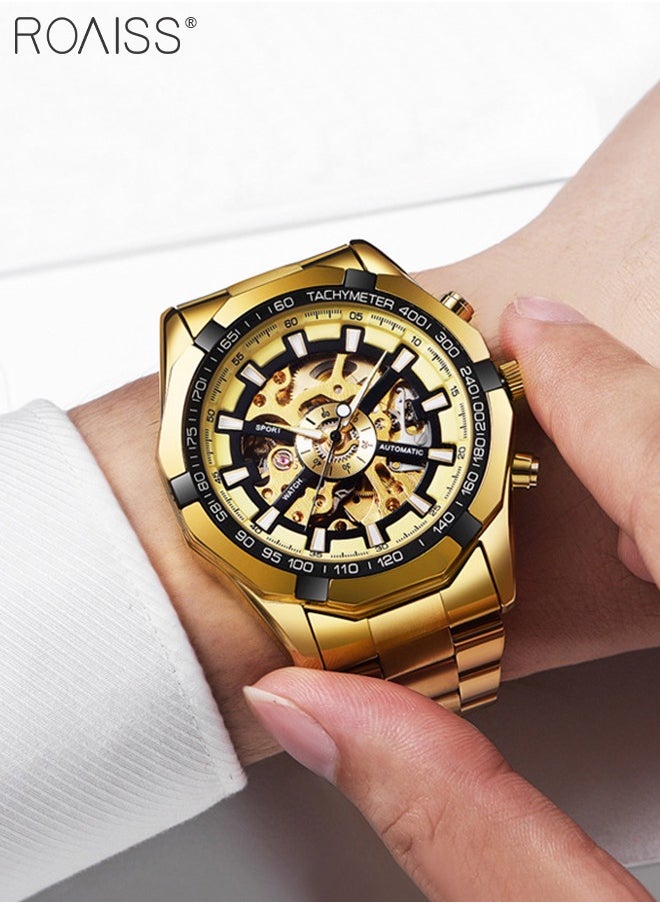 roaiss - Men's Watch, Mechanical Skeleton Stainless Steel Waterproof Automatic Winding Men  Wristwatch, Luxury X Dial Steampunk Watches as Gift for Men - Image 1