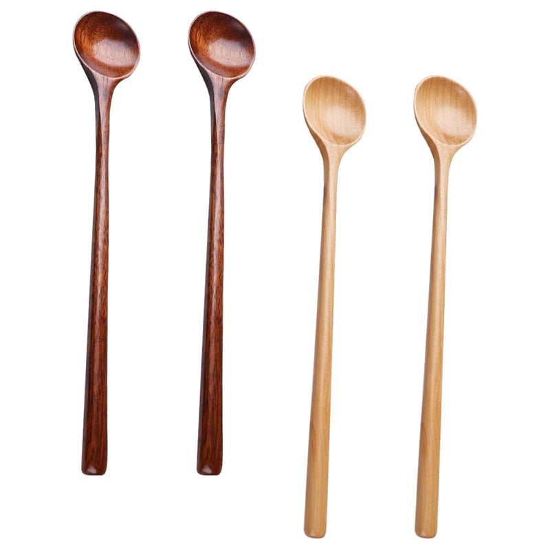 Long Handle Wooden Spoons 4pcs Set Japanese Style Cooking and Serving Utensils - Image 2