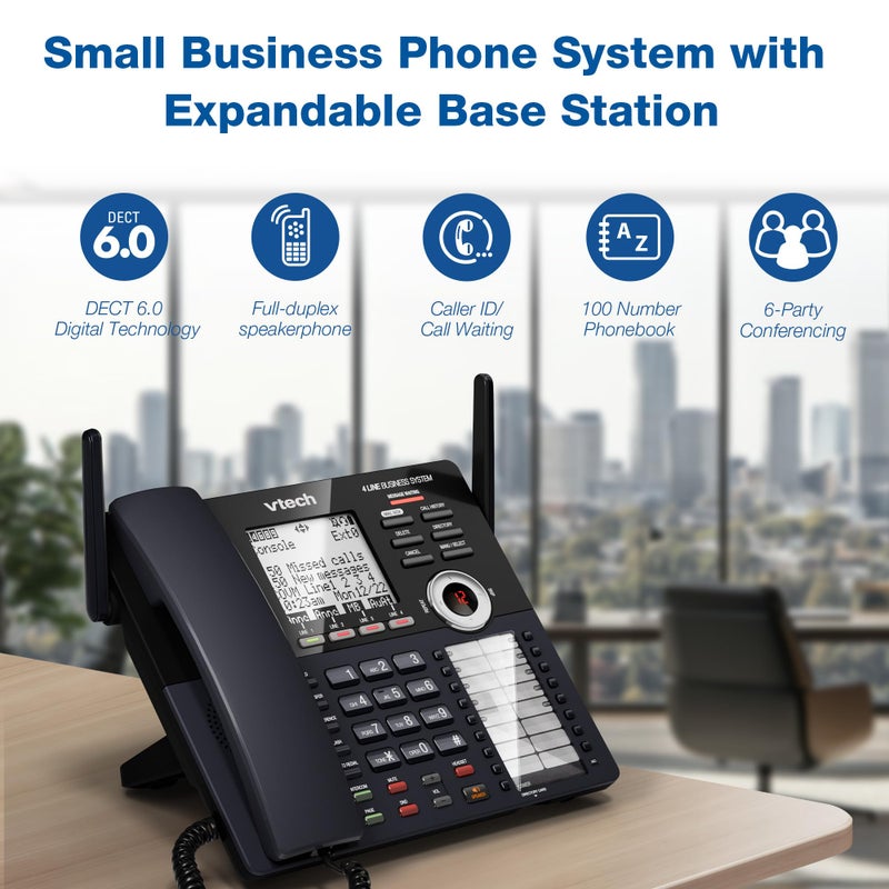 VTech AM18447 Main Console 4-Line Small Business Phone System - Expandable to 10 Stations, Digital Answering Machine, Auto Attendant, Intercom & Custom Music on Hold, Black - Image 3
