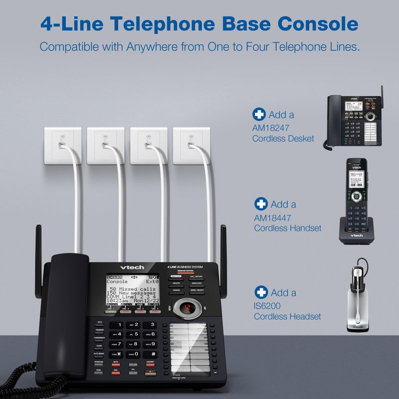 VTech AM18447 Main Console 4-Line Small Business Phone System - Expandable to 10 Stations, Digital Answering Machine, Auto Attendant, Intercom & Custom Music on Hold, Black - Image 2