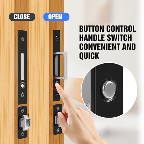 Eegoowa Pocket Door Locks, Edge pulls, Hidden Handles,Pocket Door Hardware, Sliding Door Locks, Sliding Door Hardware, for Doors 1 5/13" to 2 2/8" Thick (Black, Privacy Type) - Image 2