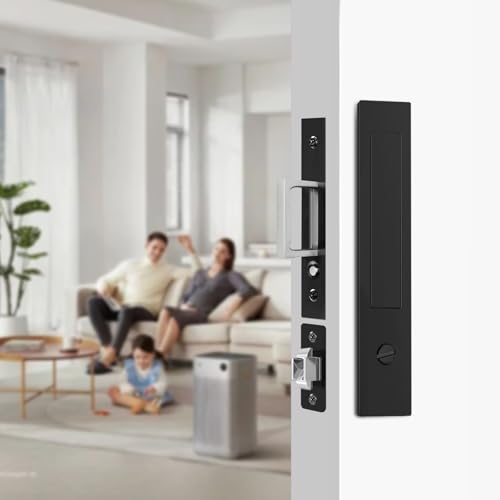 Eegoowa Pocket Door Locks, Edge pulls, Hidden Handles,Pocket Door Hardware, Sliding Door Locks, Sliding Door Hardware, for Doors 1 5/13" to 2 2/8" Thick (Black, Privacy Type) - Image 1