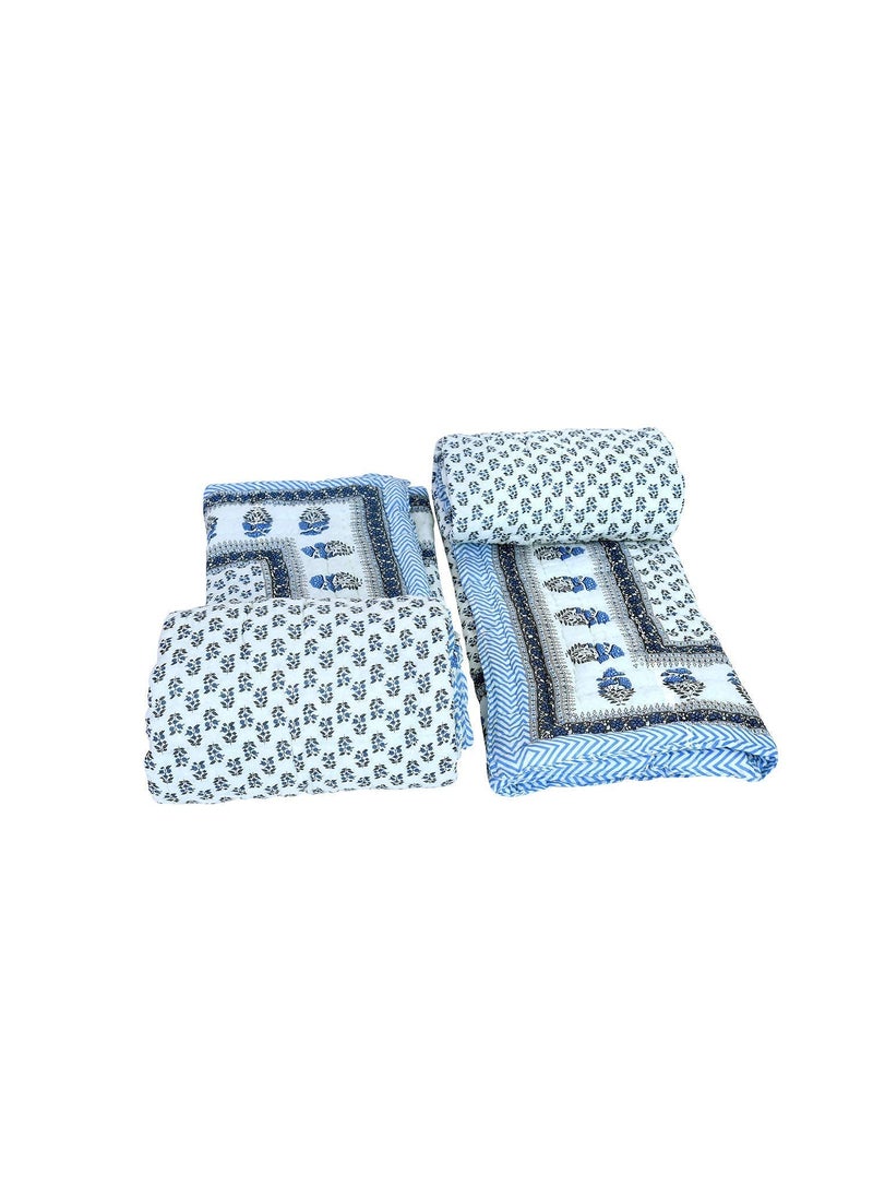 THROW KING THROW KING Rajasthani Hand Mede Jaipuri RajaiRazai Shade Single Bed Pure Cotton Jaipuri RazaiRajaiQuiltBlanketDohar55X85 inch Set of 2 Blue  - Image 4