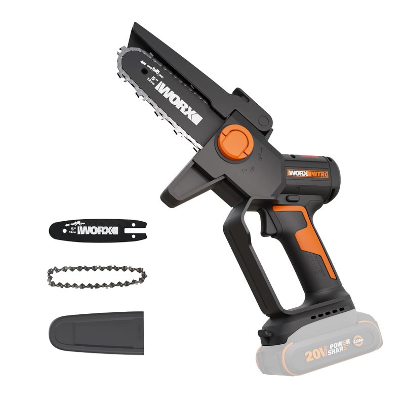 Worx 20V Cordless 5 Pruning Saw Brushless Mini Chainsaw Cordless Lightweight Electric Chainsaw 33 fts Handheld Battery Chainsaw wToolLess Chain Replacement Power Share WG3259 Tool Only - Image 2