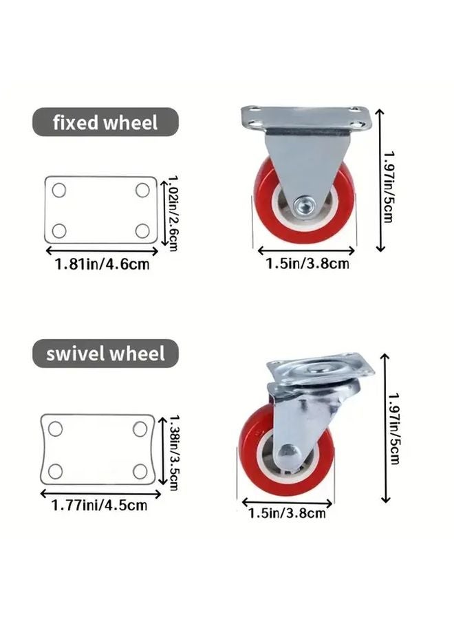 4pcs Heavy Duty 1.5 Inch Red Swivel Casters With Brake Fixed Wheel Model - Image 3