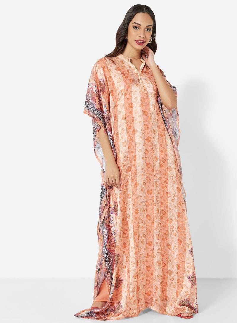 HANA & SARA DIGITAL FLORAL PRINTED FARASHA JALABIYA PARTY DRESS - Image 1