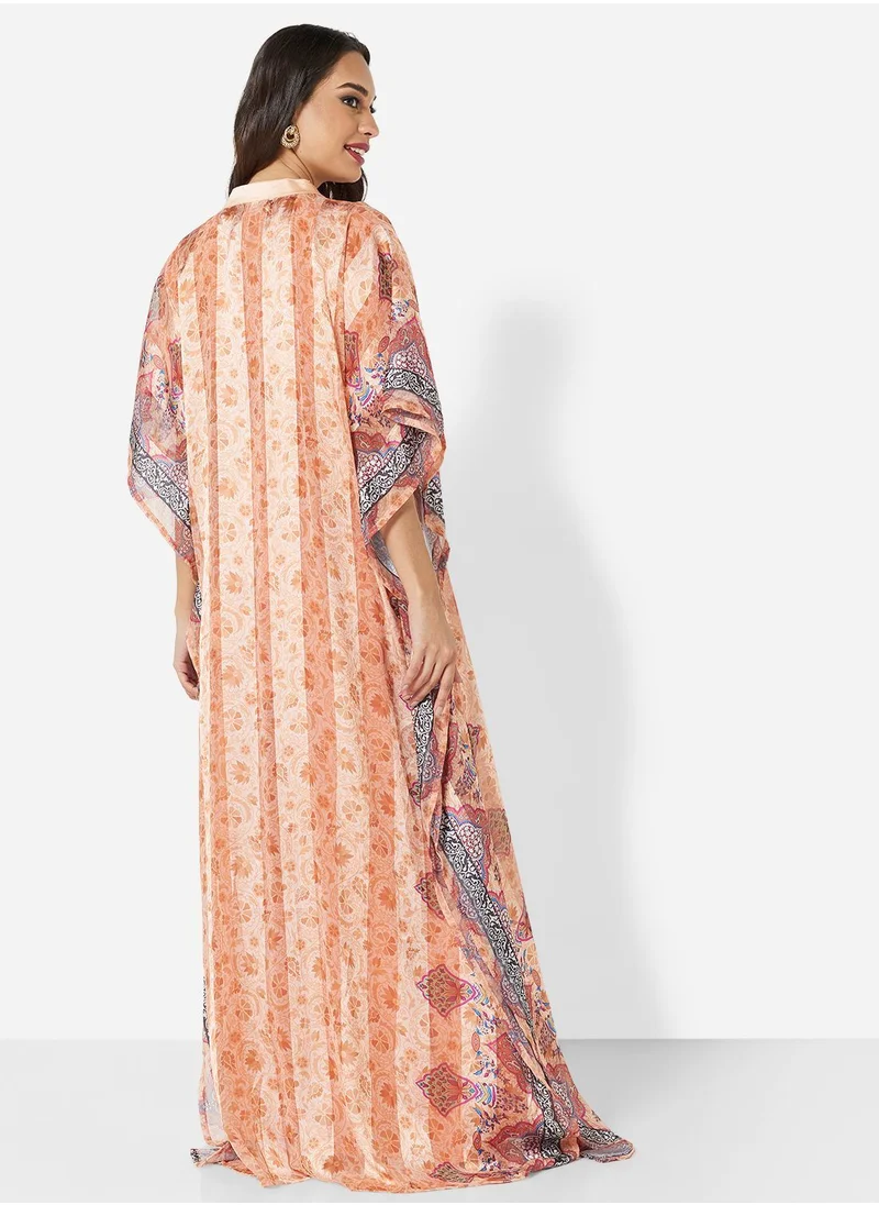 HANA & SARA DIGITAL FLORAL PRINTED FARASHA JALABIYA PARTY DRESS