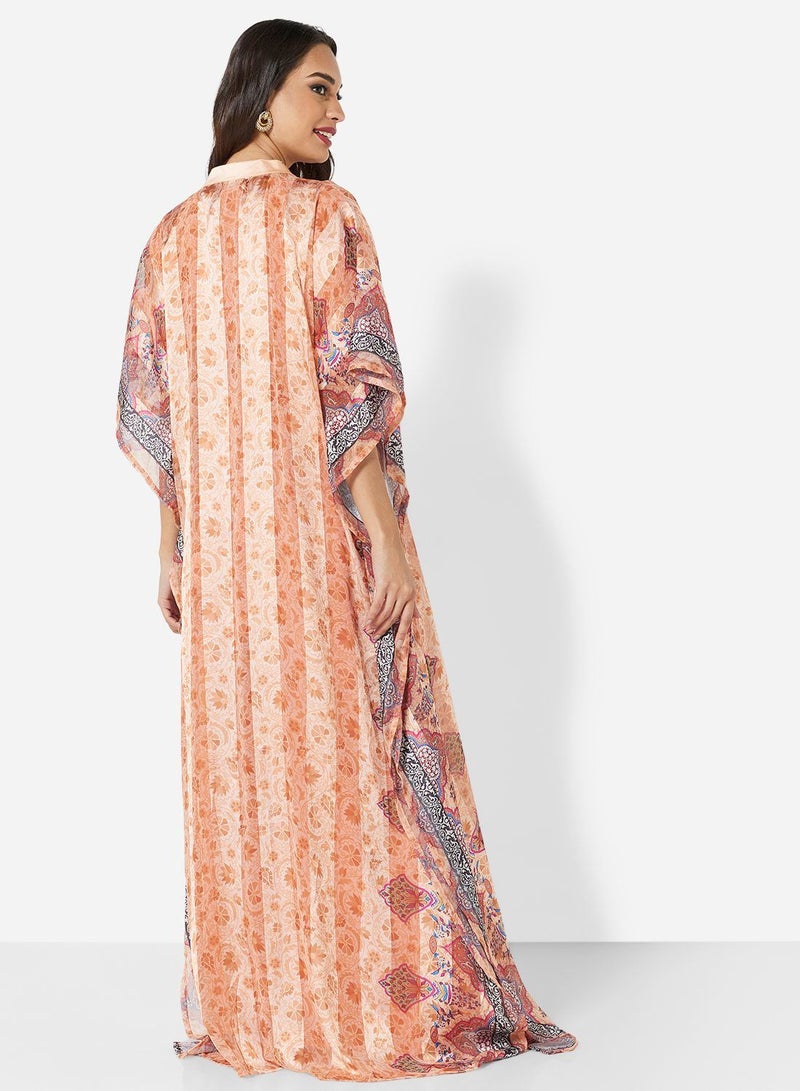 HANA & SARA DIGITAL FLORAL PRINTED FARASHA JALABIYA PARTY DRESS - Image 2