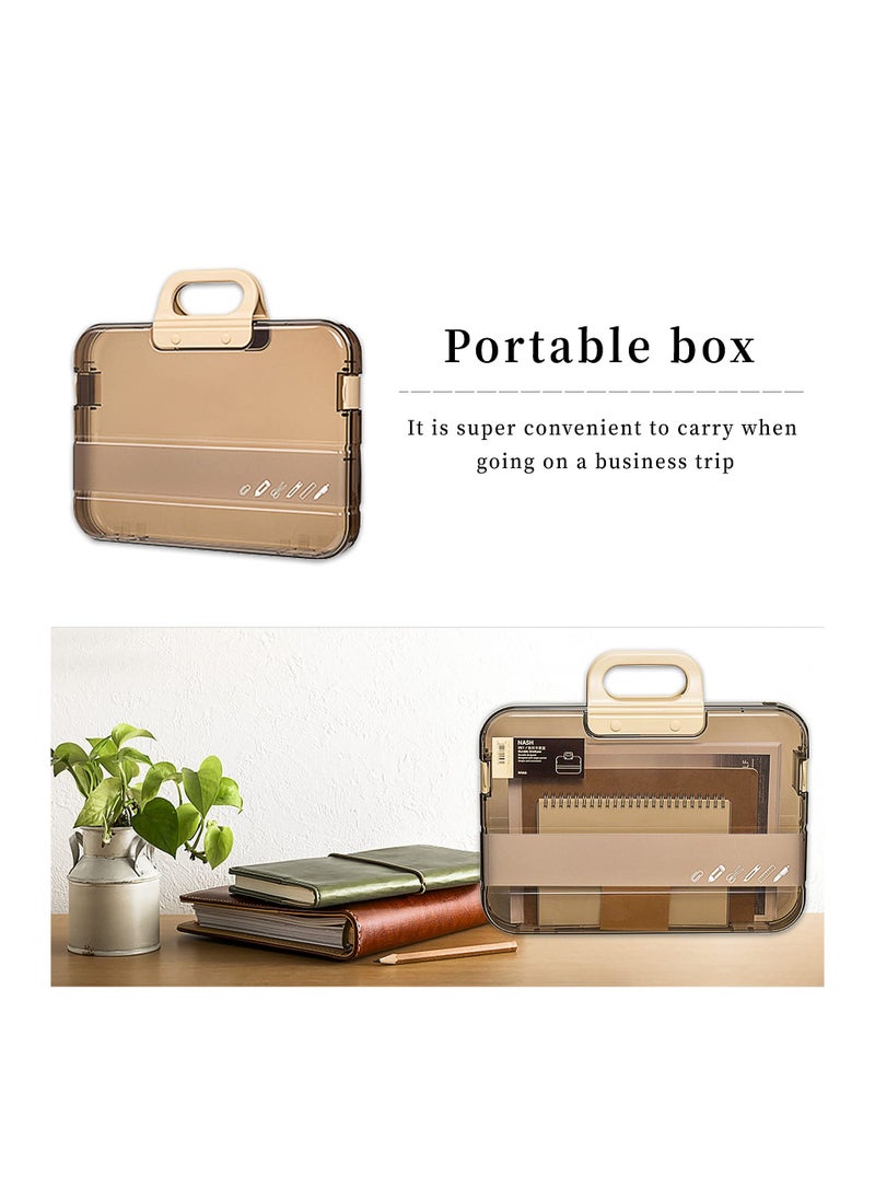 KASTWAVE - A4 File Box Portable Project Case with Handle, A4 Paper Plastic Storage Boxes, Translucent File Box for Home School Office, Durable Snap Closure Carrying Case for Paper, Document, Photo, Scrapbook - Image 1