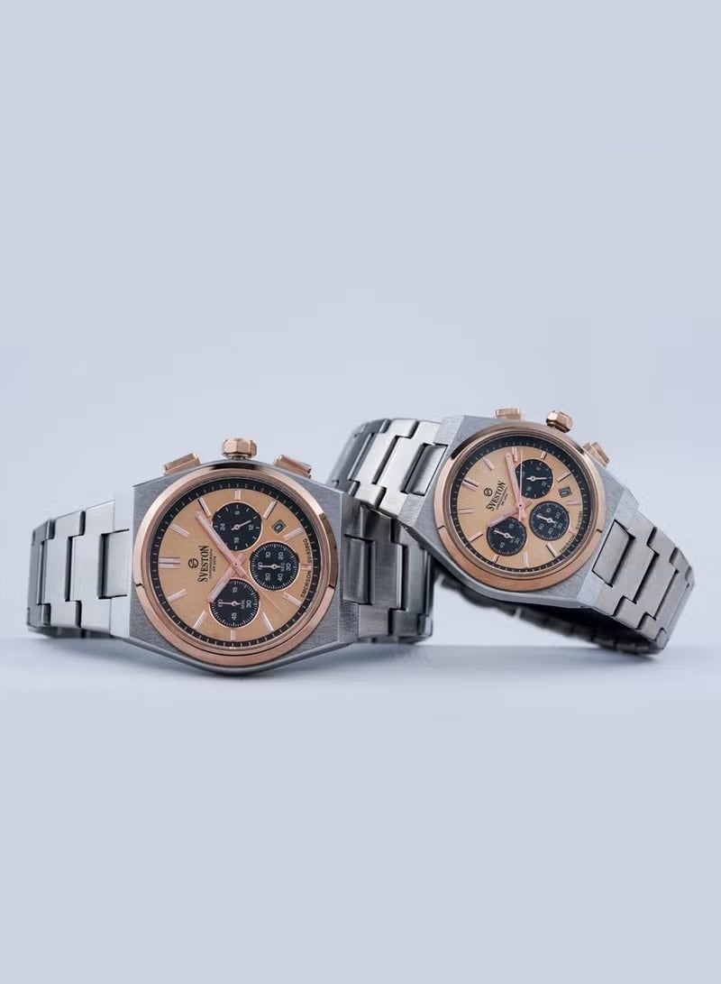 Sveston Emerson Chronograph Quartz Silver Stainless Steel Couple Set Watch SV 9386 - Image 2