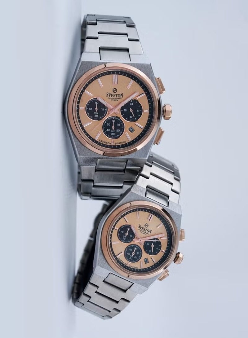 Sveston Emerson Chronograph Quartz Silver Stainless Steel Couple Set Watch SV 9386 - Image 3