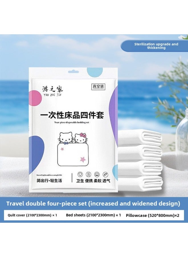 Disposable Beauty Sheets Three Or Four Piece Set Thickened Cotton Sense Hotel Hotel Train Sleeper Beauty Shop Special Wholesale-Color:Kitten Pure White Four Piece Set Suitable For 1.8m And 2m Beds  - Image 1
