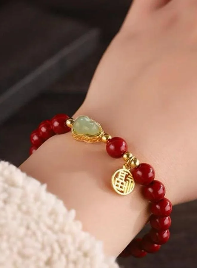 Burgundy Beaded Bracelet with Lucky Charm