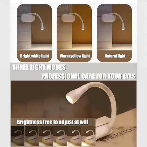 Desidiya Reading Light, Book Light for Night, Book Reading Specialty with Clip, USB Rechargeable, 3 Modes, Portable, Eye Caring - White - Image 4