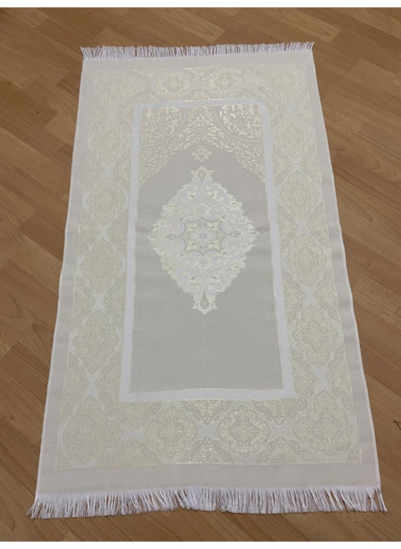 Sin@rasta - Dowry Gift Boxed Kaaba Patterned Cream Prayer Rug Set Luxury Taffeta Prayer Rug Pearl Prayer Beads - Image 1