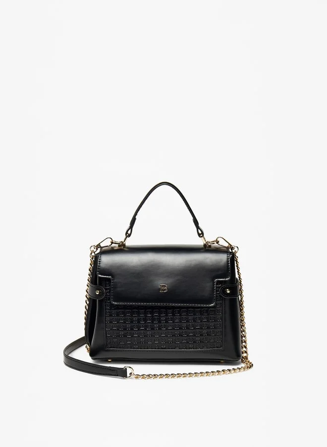 Flora Bella By Shoexpress Monogram Textured Satchel Bag with Grab Handle and Chain Strap