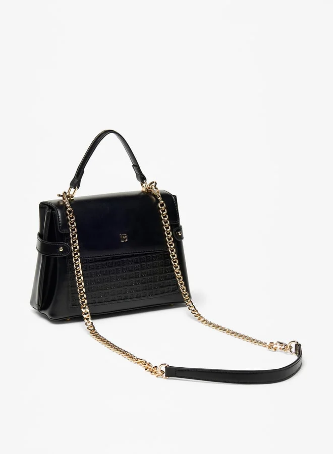 Flora Bella By Shoexpress Monogram Textured Satchel Bag with Grab Handle and Chain Strap