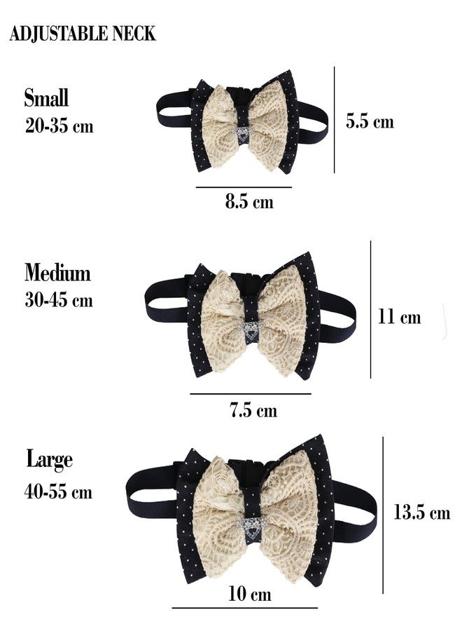 Lulala Dog Bow with Velvet and Macrame Thread Work with Detachable Brooch Pet Preppy Neckwear Elegant Bow Tie Collar,Dog Formal Wedding Birthday Party Dress-up Cosplay(L,Cream-Navy Blue) - Image 5