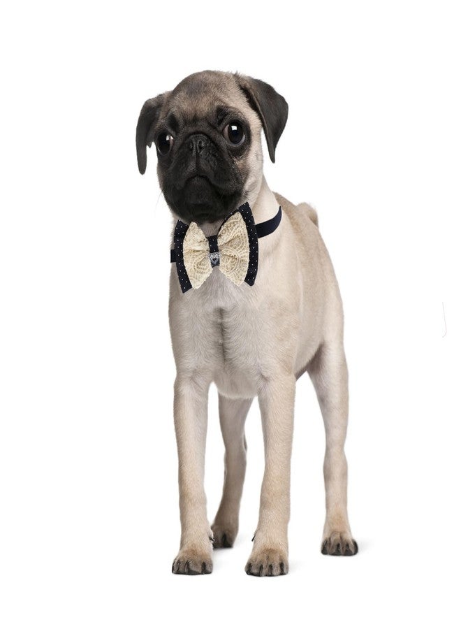 Lulala Dog Bow with Velvet and Macrame Thread Work with Detachable Brooch Pet Preppy Neckwear Elegant Bow Tie Collar,Dog Formal Wedding Birthday Party Dress-up Cosplay(L,Cream-Navy Blue) - Image 3