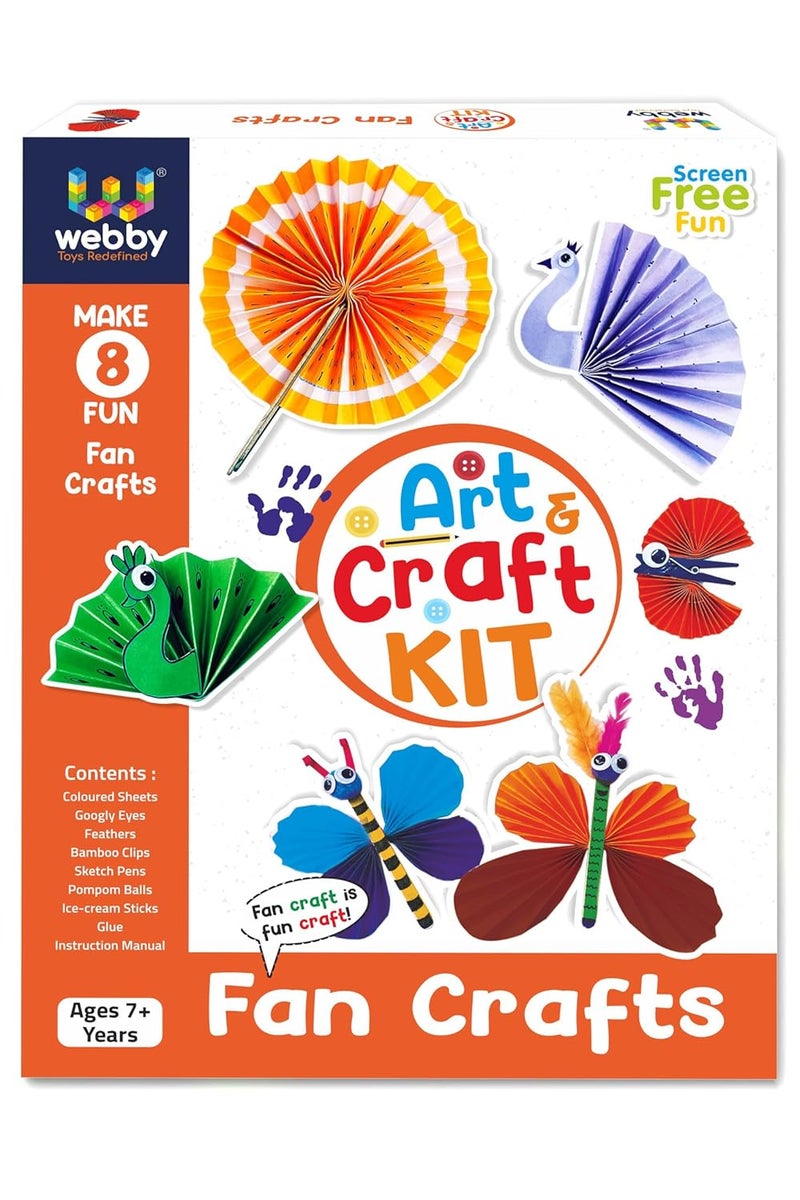 Webby Paper DIY Fan Art and Craft Activity Kit | Hobby Kit | Decoration | School Projects | Craft Supply | Make 8 Fan Craft | Return Gift for Kids, Multicolored - Image 1