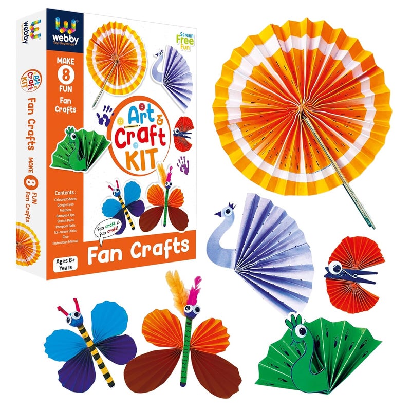 Webby Paper DIY Fan Art and Craft Activity Kit | Hobby Kit | Decoration | School Projects | Craft Supply | Make 8 Fan Craft | Return Gift for Kids, Multicolored - Image 2