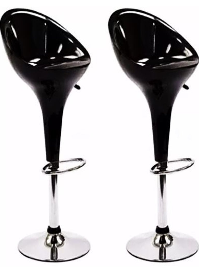 AL WADI FURNITURE Set Of 2 Adjustable Up and Down High Back Scoop Bar Stools Comfortable Swivel Chair With Stainless Steel Base And Footrest - Black  - Image 1