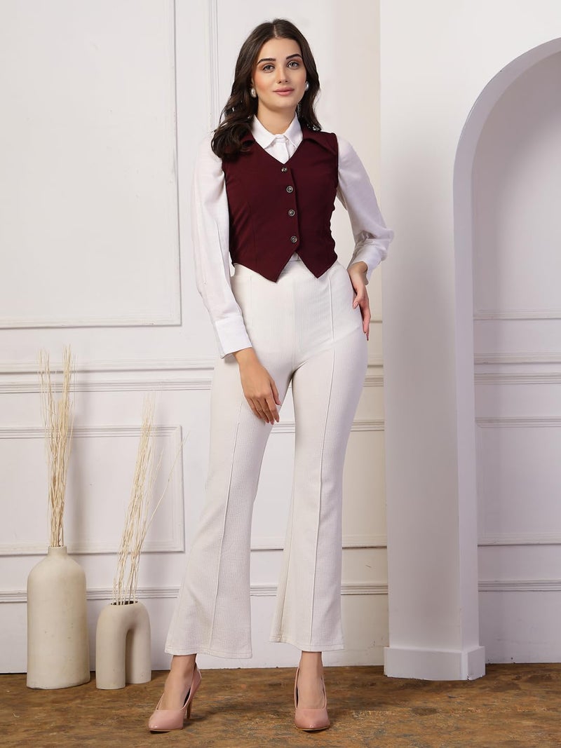 Style Quotient Women Wine Fitted Sleeveless Waistcoat - Image 5