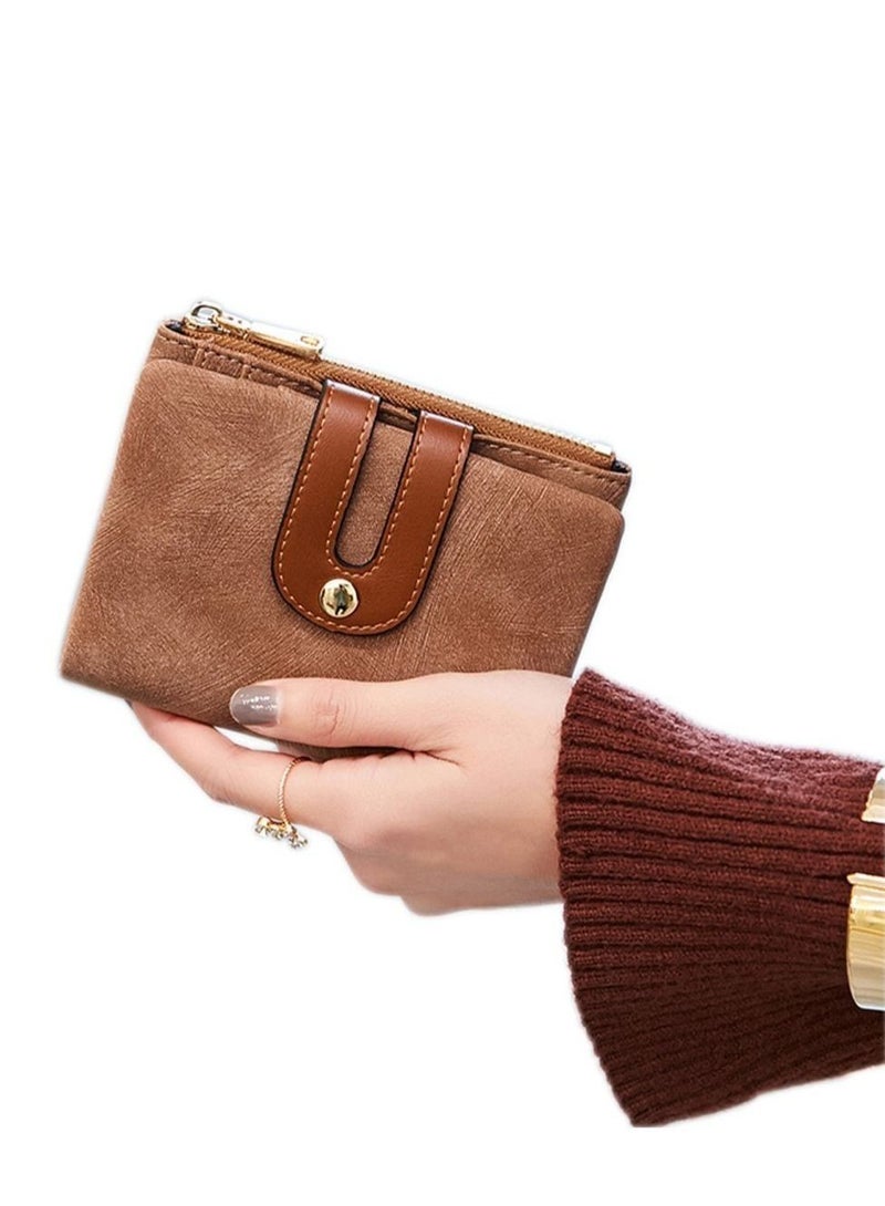 Wallet, Women's Small Leather Wallet Ladies Mini Zipper Coin Purse id card Pocket, Slim Compact Thin (Brown) - Image 1
