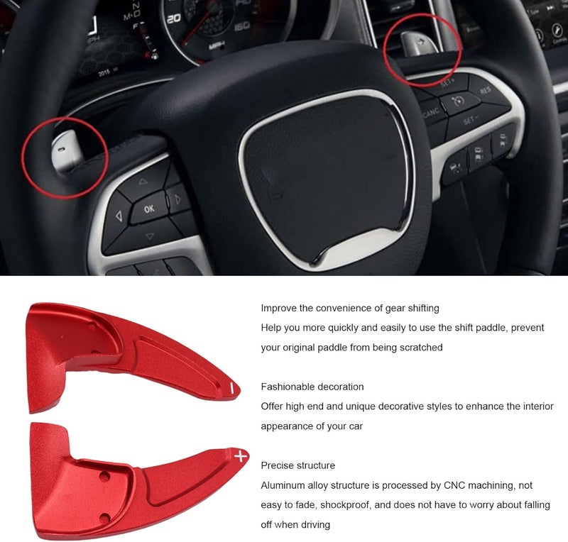2PCS Steering Wheel Paddle Shifter Extension, Aluminum Alloy Shift Paddle Cover, Enhanced Gear Shifting Extension with Protection, Ideal for 2014-2021 Vehicles (Red) - Image 3