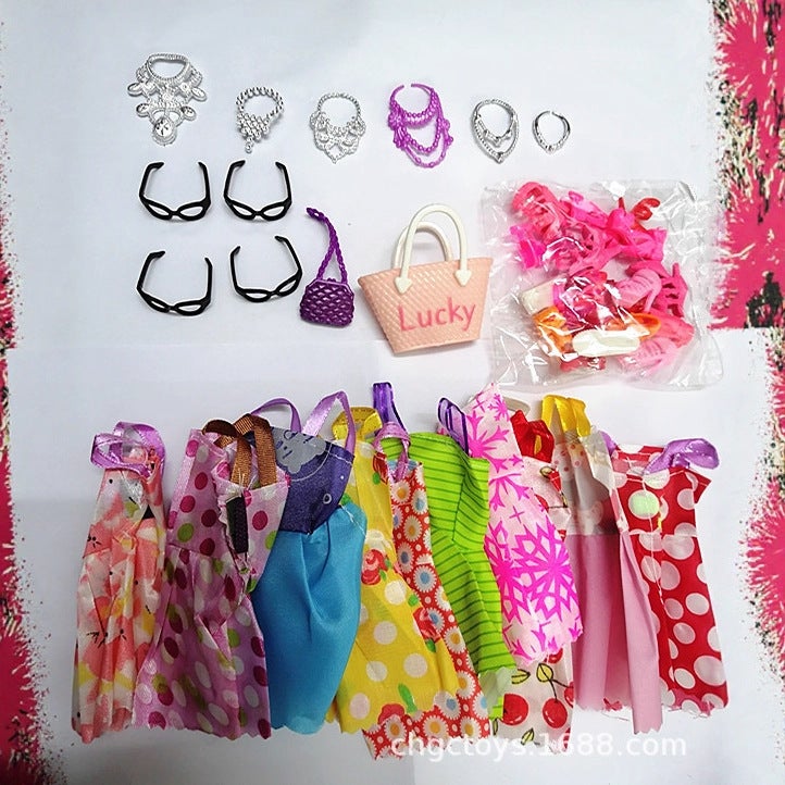 Spot 32Pcs10 Dolls Short Skirts 10 Pairs Of High Heel Shoes 6 Necklaces 4 Glasses Bags Clothing Accessories 62G - Image 4