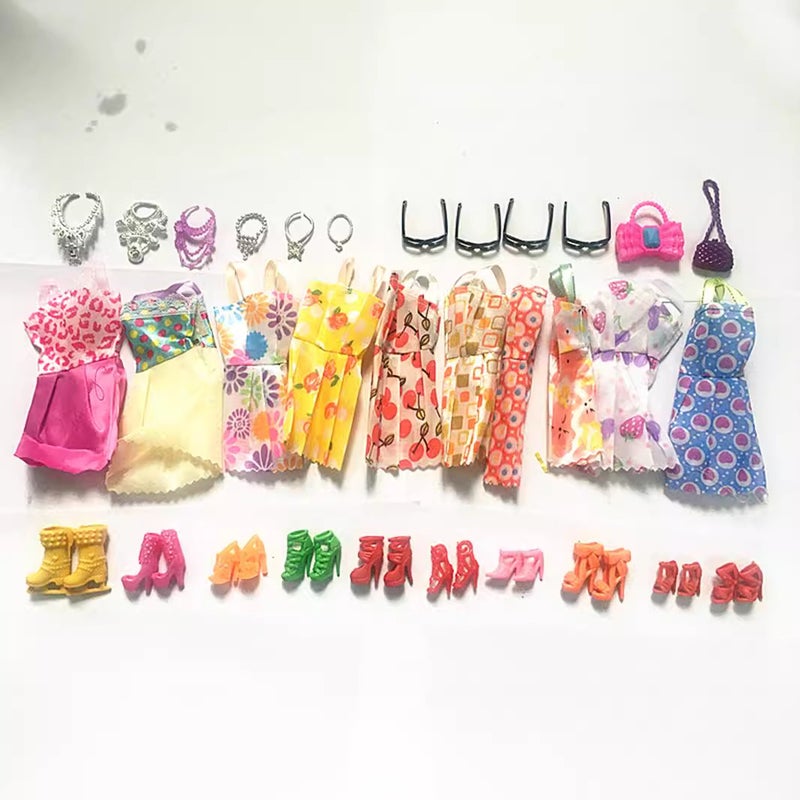 Spot 32Pcs10 Dolls Short Skirts 10 Pairs Of High Heel Shoes 6 Necklaces 4 Glasses Bags Clothing Accessories 62G - Image 3