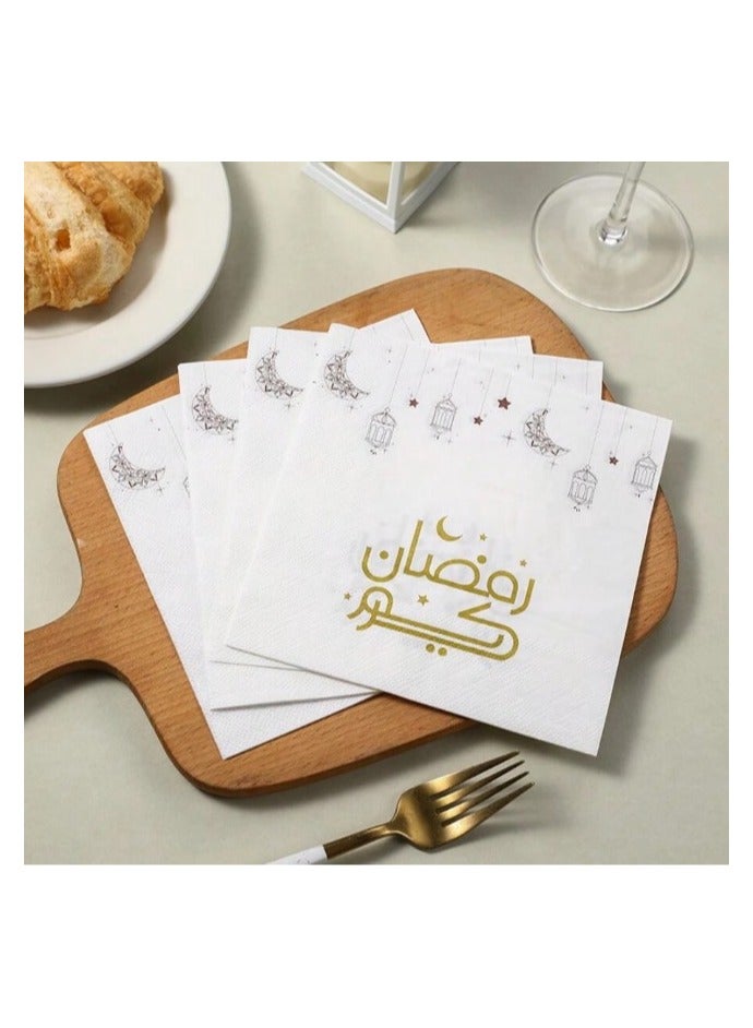 White paper napkins printed with the phrase Ramadan Kareem in gold, 20 pieces  - Image 2
