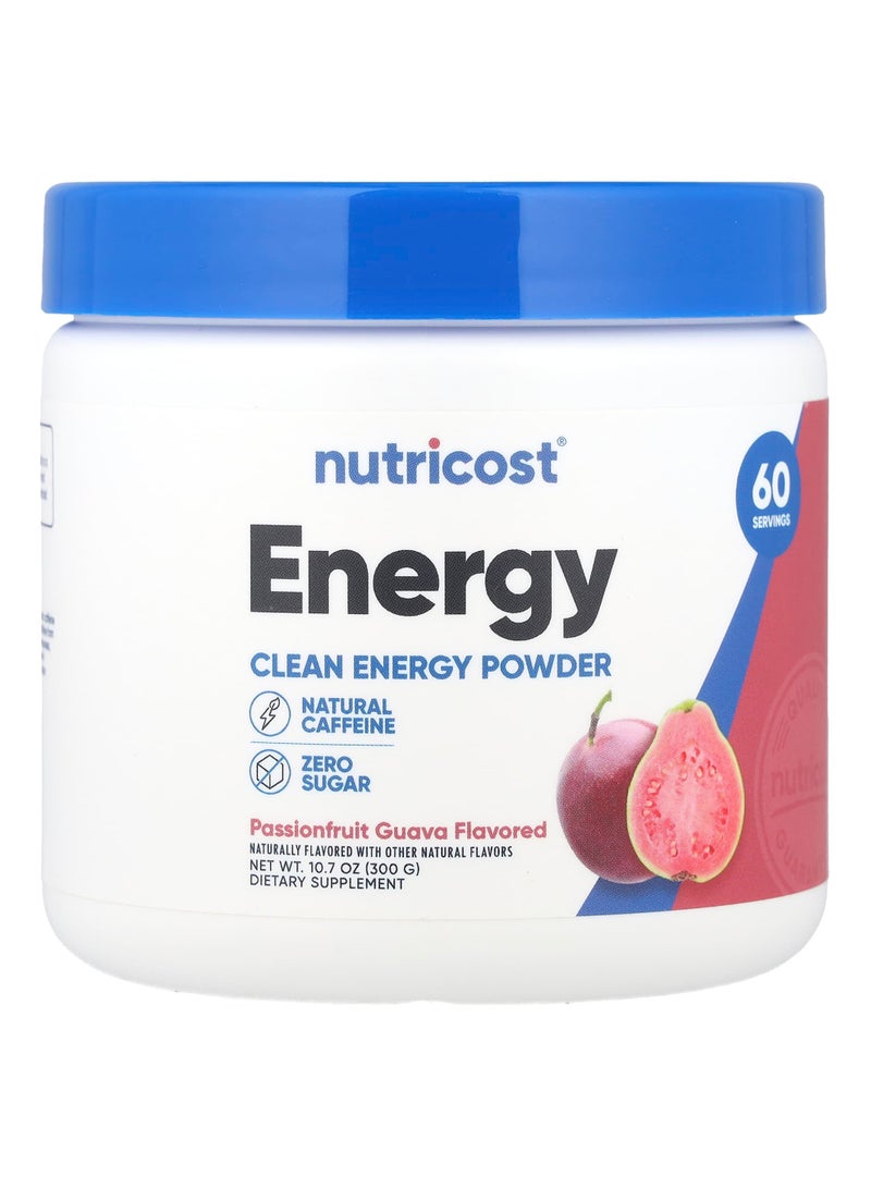 Nutricost Energy, Clean Energy Powder, Passionfruit Guava, 10.7 oz (300 g)