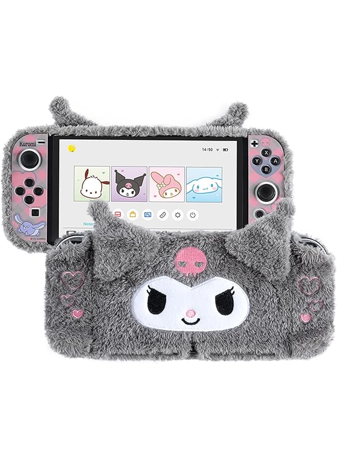 Cute Plush Protective Case For Switch Oled Pc Hard Protective Shell Cover Anti Scratch And Shock Absorption Switch Oled Cover With Stand - Image 1
