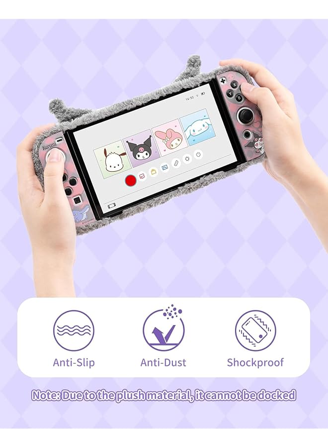 Cute Plush Protective Case For Switch Oled Pc Hard Protective Shell Cover Anti Scratch And Shock Absorption Switch Oled Cover With Stand - Image 4