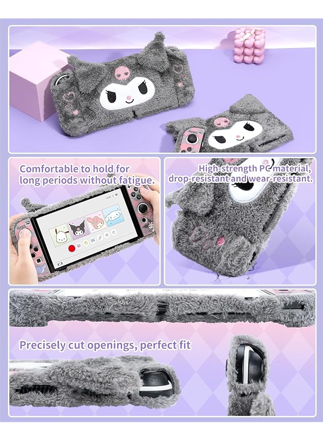 Cute Plush Protective Case For Switch Oled Pc Hard Protective Shell Cover Anti Scratch And Shock Absorption Switch Oled Cover With Stand - Image 3
