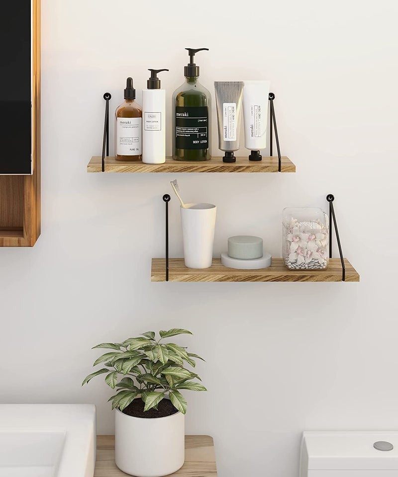 UHUD CRAFTS Wooden Wall Shelf for Living Room, Metallic Black Rustic Wall Mounted Shelves, Home Decor Items for Living Room/Bedroom, Set of 2 - Image 3