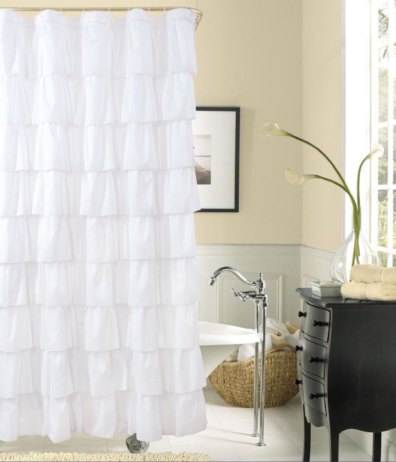 Westweir White Ruffle Surtain - Farmhouse Cloth Bathroom 72 × 72 بوصة أزياء طبقة مزدوجة لا ترى من خلال. - Image 3
