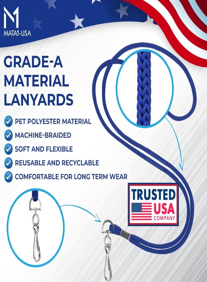 Mata1-USA Polypropylene Lanyards - 100 Pack, Blue - Economy ID Lanyards Bulk for Business Card, ID Card Holder for Employees and Students - Round 36" With Swivel Hook - Image 2